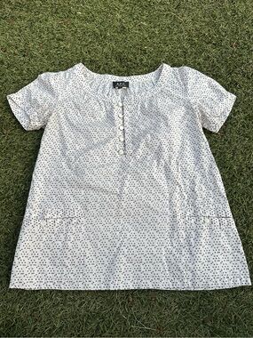 A.P.C. Cotton White Blouse with Brown Polka Dots size small